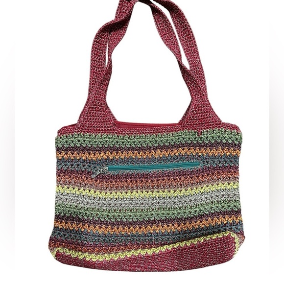 The Sak Multi-Colored Red Green Blue Stripe Hand Crocheted Hobo Shoulder Bag - Picture 3 of 10